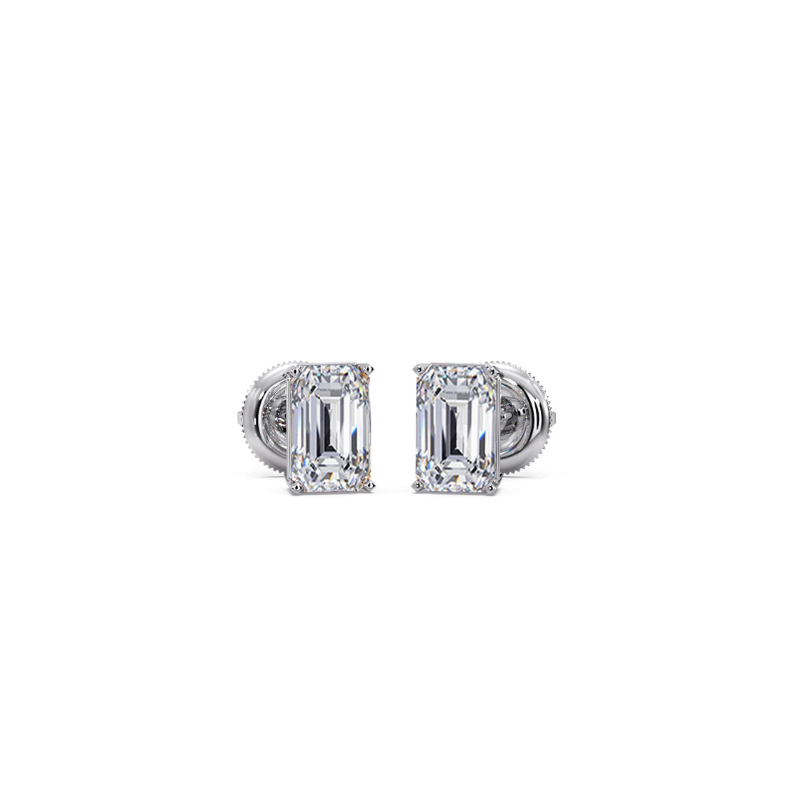 Four-Prong Emerald Cut Diamond Stud Earrings
