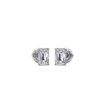 Four-Prong Emerald Cut Diamond Stud Earrings