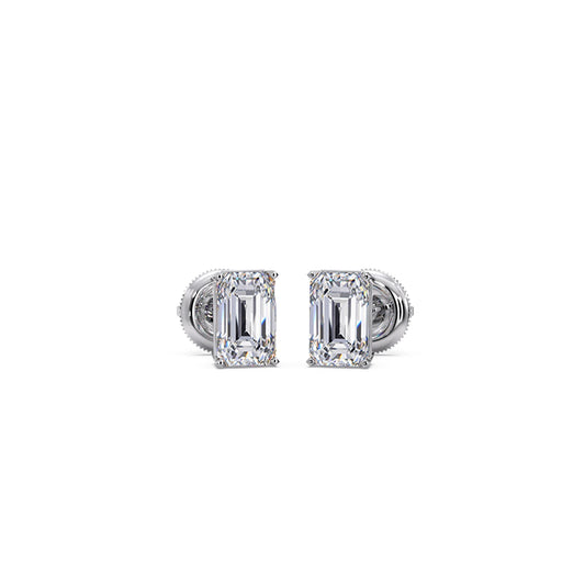 Four-Prong Emerald Cut Diamond Stud Earrings