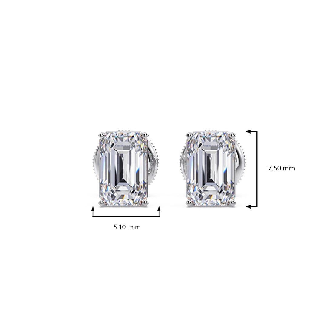 Four-Prong Emerald Cut Diamond Stud Earrings