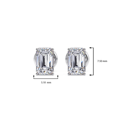 Four-Prong Emerald Cut Diamond Stud Earrings