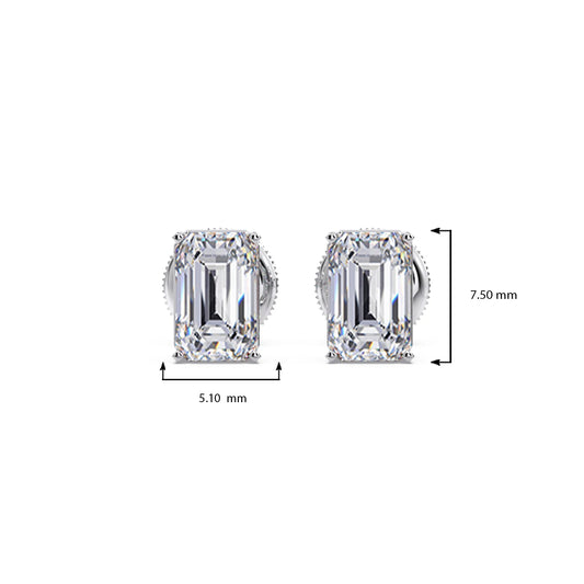 Four-Prong Emerald Cut Diamond Stud Earrings