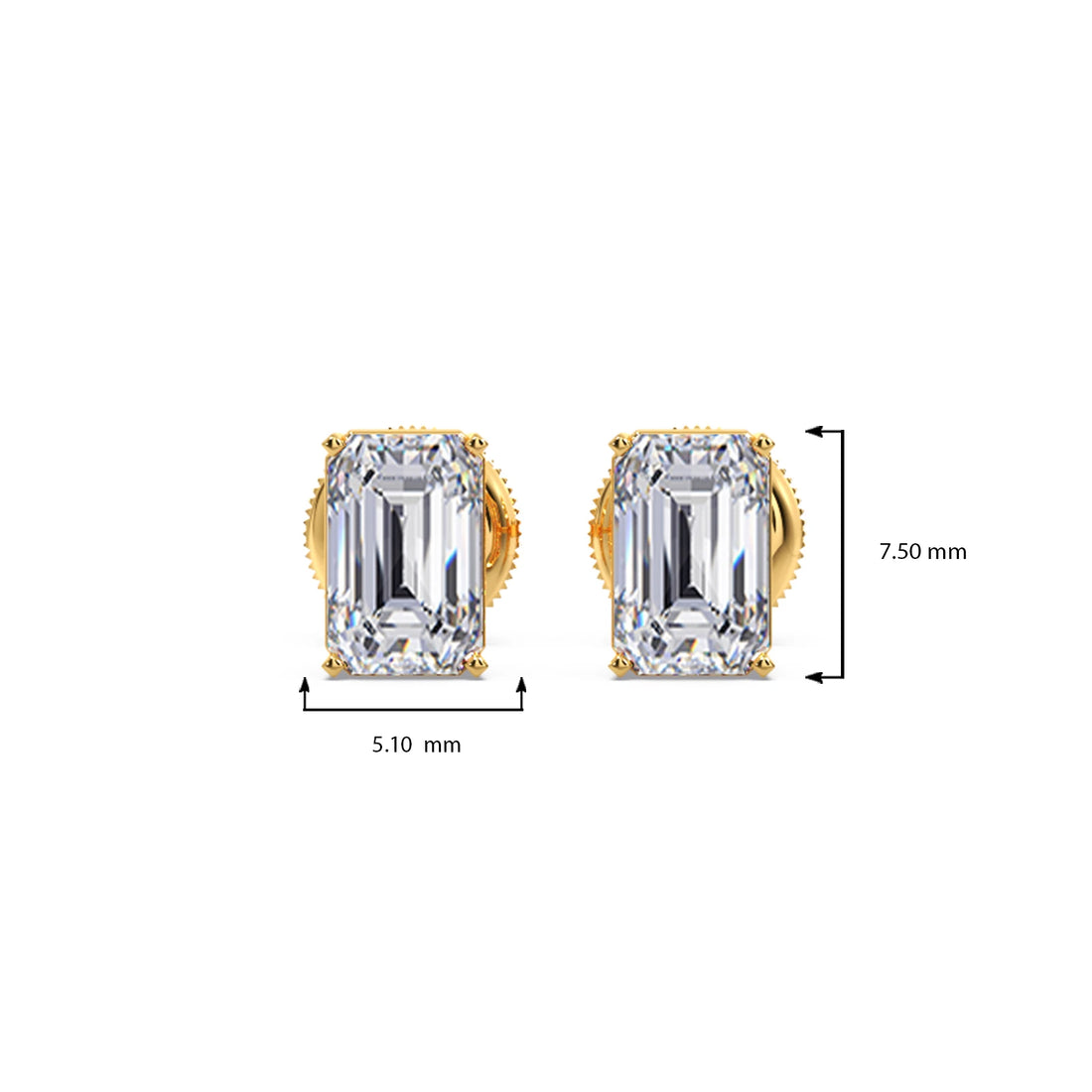 Four-Prong Emerald Cut Diamond Stud Earrings