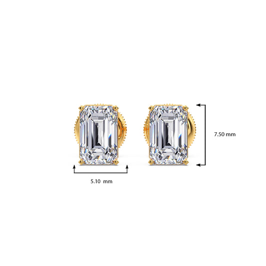 Four-Prong Emerald Cut Diamond Stud Earrings