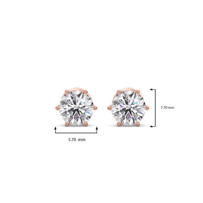 Six-Prong Round Brilliant Cut Diamond Stud Earrings