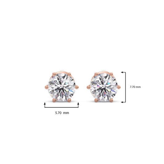 Six-Prong Round Brilliant Cut Diamond Stud Earrings