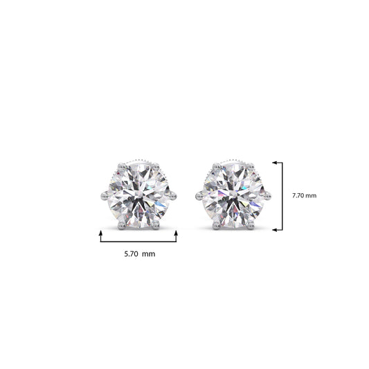 Six-Prong Round Brilliant Cut Diamond Stud Earrings