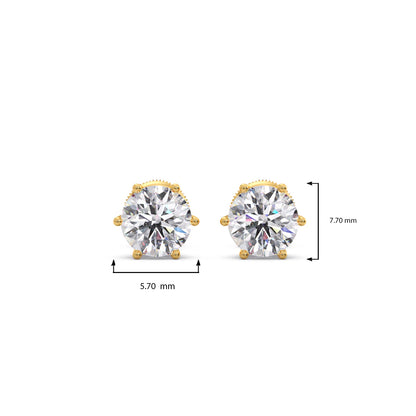 Six-Prong Round Brilliant Cut Diamond Stud Earrings