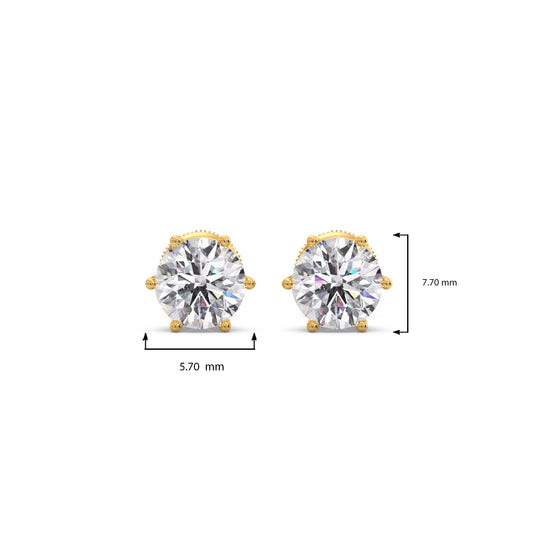 Six-Prong Round Brilliant Cut Diamond Stud Earrings