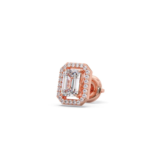 Halo Emerald Cut Diamond Stud Earrings