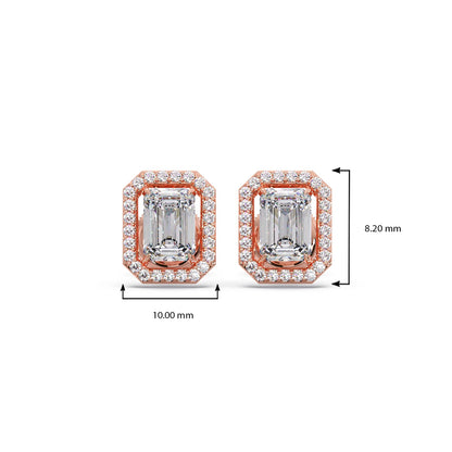 Halo Emerald Cut Diamond Stud Earrings