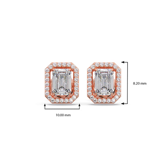 Halo Emerald Cut Diamond Stud Earrings