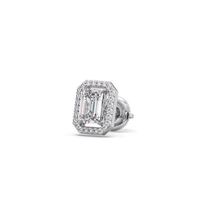 Halo Emerald Cut Diamond Stud Earrings