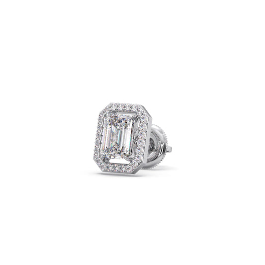 Halo Emerald Cut Diamond Stud Earrings