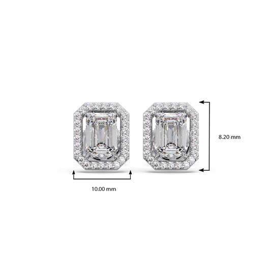 Halo Emerald Cut Diamond Stud Earrings