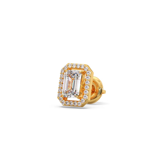 Halo Emerald Cut Diamond Stud Earrings