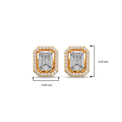 Halo Emerald Cut Diamond Stud Earrings