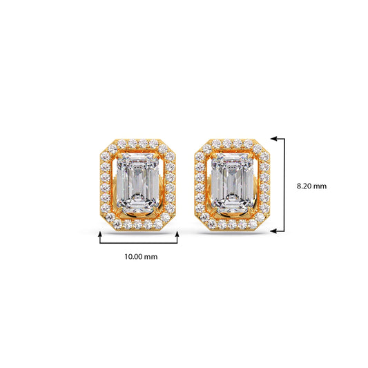 Halo Emerald Cut Diamond Stud Earrings