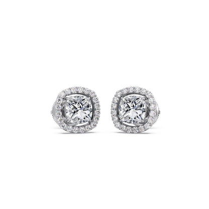 Cushion-Cut Halo Stud Earrings