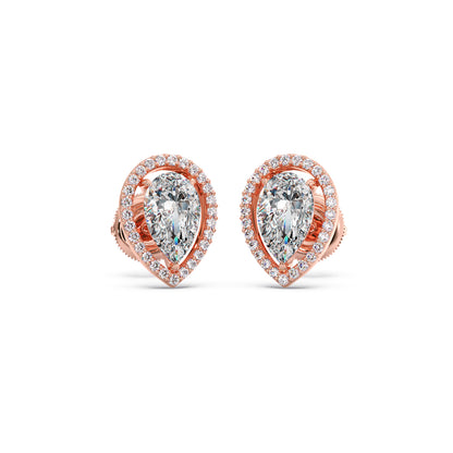 Pear-Shaped Diamond Halo Stud Earrings