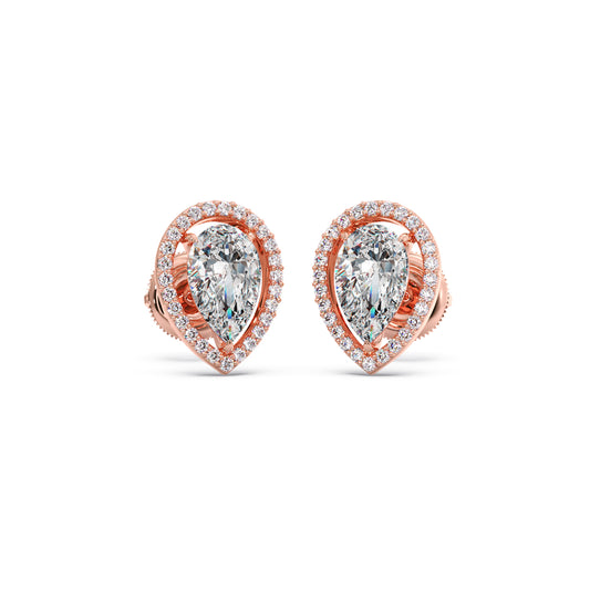 Pear-Shaped Diamond Halo Stud Earrings