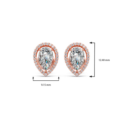 Pear-Shaped Diamond Halo Stud Earrings