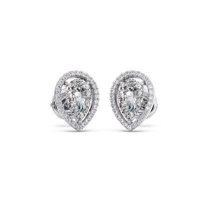 Pear-Shaped Diamond Halo Stud Earrings