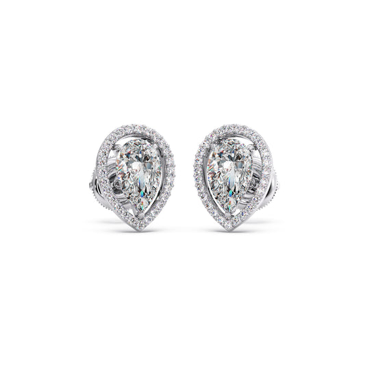 Pear-Shaped Diamond Halo Stud Earrings