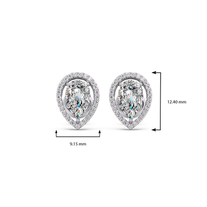 Pear-Shaped Diamond Halo Stud Earrings