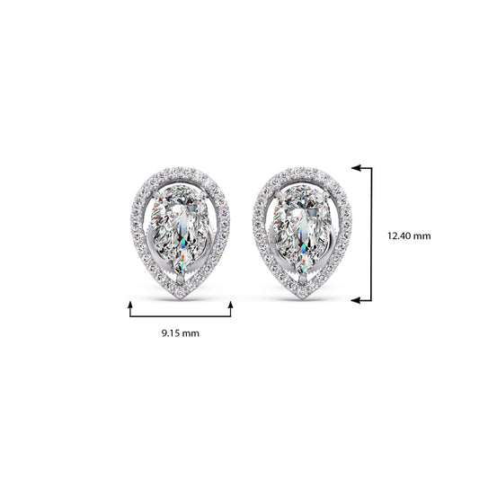 Pear-Shaped Diamond Halo Stud Earrings