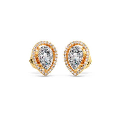 Pear-Shaped Diamond Halo Stud Earrings