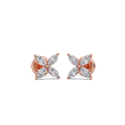 Marquise Cut Diamond Flower Stud Earrings