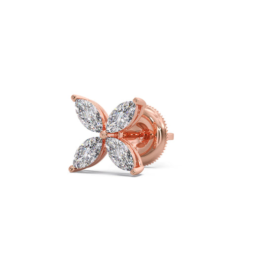 Marquise Cut Diamond Flower Stud Earrings