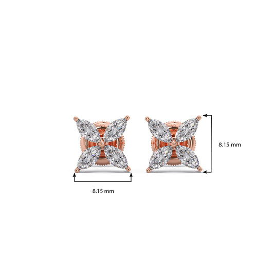 Marquise Cut Diamond Flower Stud Earrings