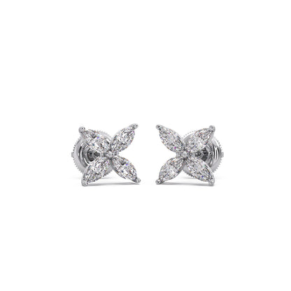 Marquise Cut Diamond Flower Stud Earrings