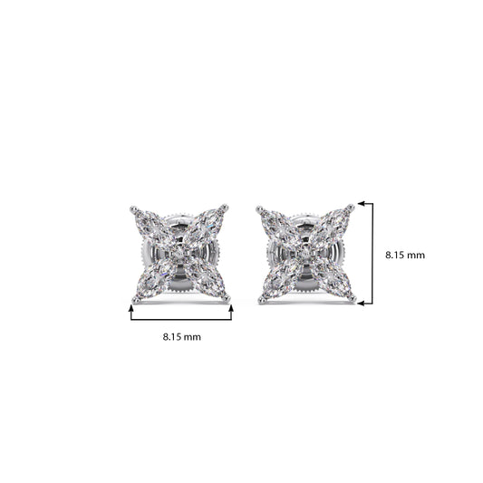 Marquise Cut Diamond Flower Stud Earrings