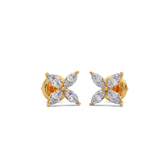 Marquise Cut Diamond Flower Stud Earrings