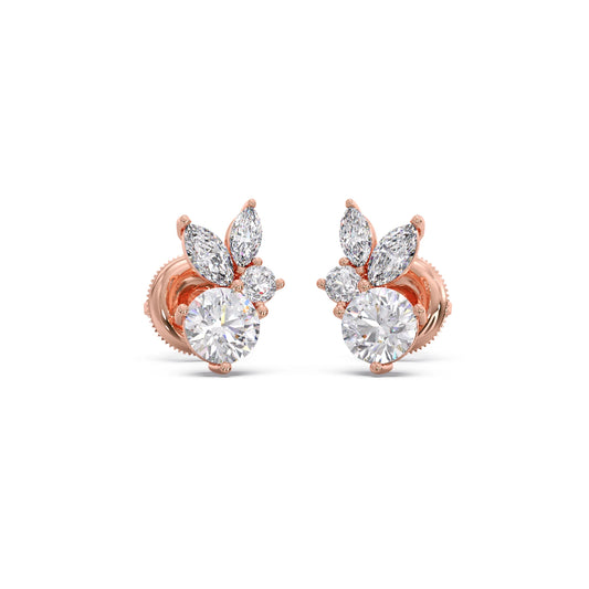 Diamond Floral Cluster Stud Earrings