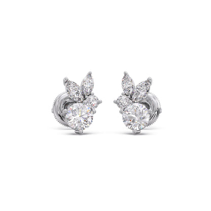 Diamond Floral Cluster Stud Earrings