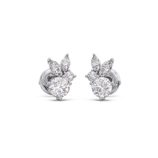 Diamond Floral Cluster Stud Earrings