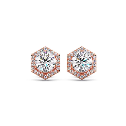 Hexagon Halo Stud Earrings