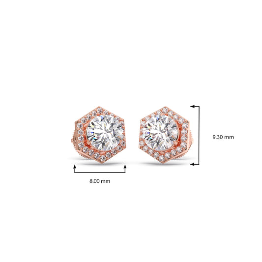 Hexagon Halo Stud Earrings
