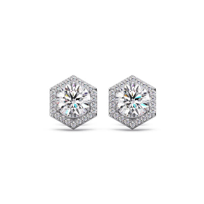 Hexagon Halo Stud Earrings