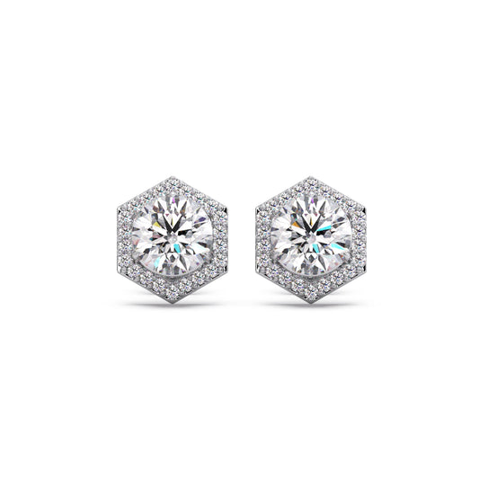 Hexagon Halo Stud Earrings