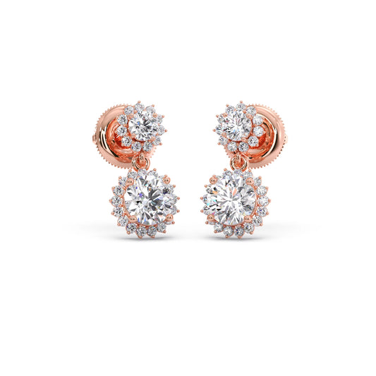 Double Halo Diamond Drop Earrings