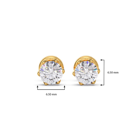 6 prong solitaire stud 1.5 cts