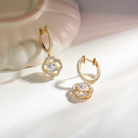 Floral Halo Diamond Hoop Earrings