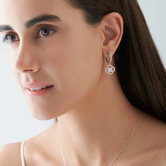 Floral Halo Diamond Hoop Earrings