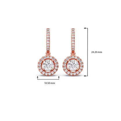 Halo Round Brilliant Drop Hoop Earrings