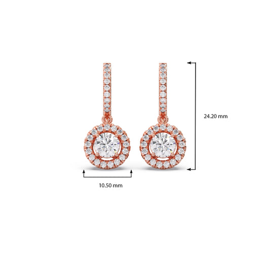 Halo Round Brilliant Drop Hoop Earrings